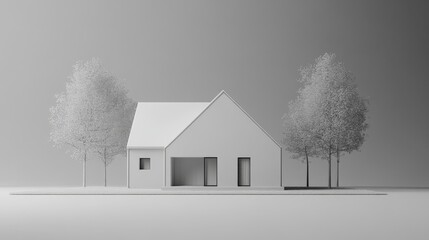 Minimalist White House with Shadows on Neutral Background
