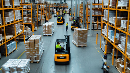 Fulfillment Center Warehouse with Goods on Shelves