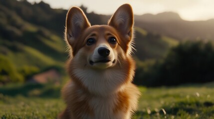 Adorable Welsh Corgi in a Golden Hour Meadow