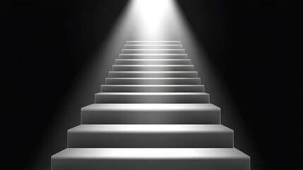 Illuminated staircase ascending into bright light against a dark background.