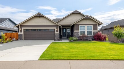 Fototapeta premium Bright Modern Home for Sale with Relaxed Landscaping