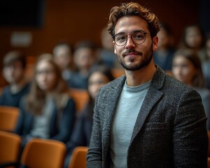 Fototapeta premium Confident Student Presenting in Classroom Education Builds Communication and Leadership Skills