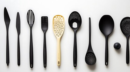 Stylish Black and Beige Kitchen Utensil Collection