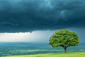 Obraz premium A tree releasing moisture, contributing to raincloud formation.