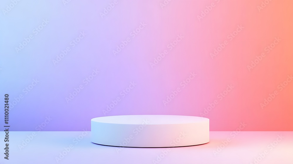 Poster minimalist white podium on a soft gradient background, smooth texture, with ample empty space for a 