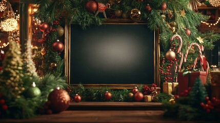 Festive Chalkboard Sign in Cozy Cafe Ready for Holiday Messages and Promotions