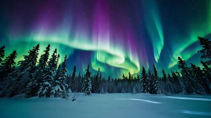 Northern Lights Over Snowy Forest: Stunning Winter Skyscape
