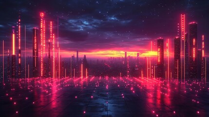 Fototapeta premium Glowing Banners and Digital Screens at a Marketing Launch Event Symbolizing Successful Growth