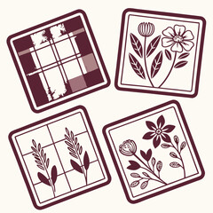 Vector Set of Floral Elements, Hand-Drawn Botanical Icons