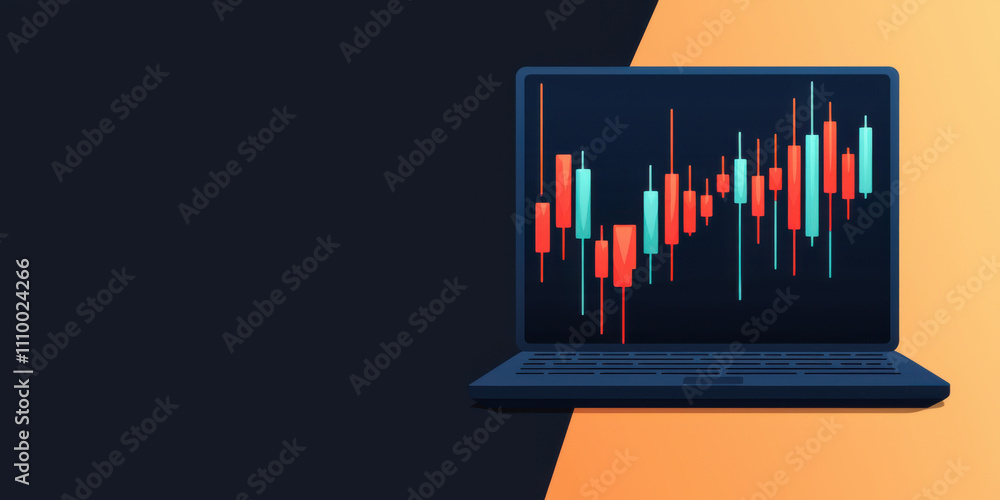 Poster trading platform with stock market data and candlestick chart visuals