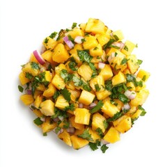 A tangy mango and pineapple salsa with diced mango, pineapple, red onion