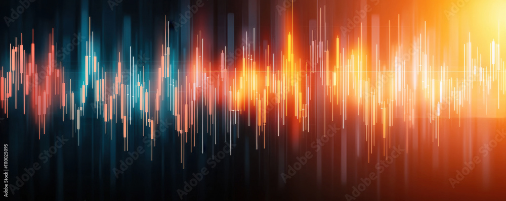 Poster digital sound wave visualization with vibrant colors and patterns