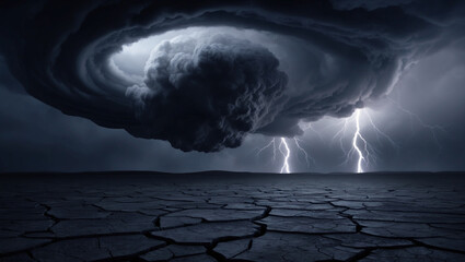 A dark and ominous storm cloud swirling over a desolate landscape, with flashes of lightning piercing the sky symbolizing intense anger and inner turmoil