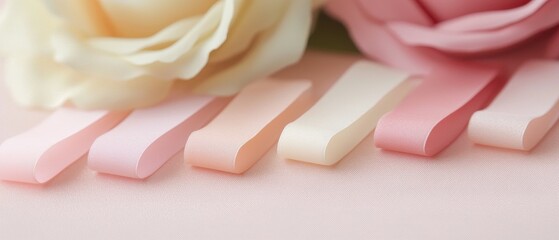 Delicate ombre ribbons and roses minimalistic indoor decor close-up appeal