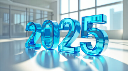 translucent blue 2025 numerals on bright surface