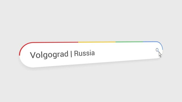 Typing Volgograd - Russia in Search Bar Animation | Close-Up Search Engine Interface | Web Search for Volgograd - Russia | Internet Browsing Technology Video
