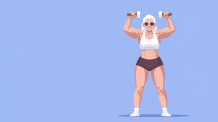 Naklejka premium Fit and Joyful Senior Woman Illustration with Muscular Physique