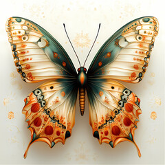 a butterfly ,The image shows a symmetrical mandala pattern intricately carved into the butterfly's wings. 
