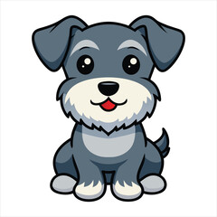Cute Cartoon Miniature Schnauzer Puppy Sitting Smiling Vector Illustration 