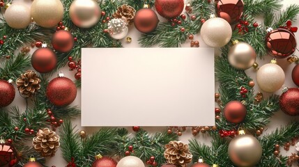 Festive Christmas Marketing Blank Sign Surrounded by Ornaments and Seasonal Decorations