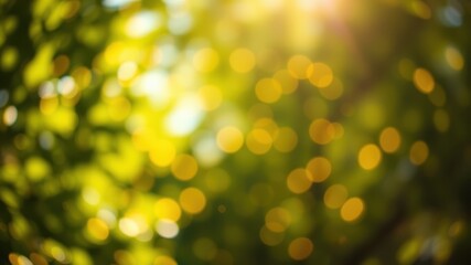 Abstract Golden Bokeh Background with Defocused Sunlit Leaves and a Glowing Haze