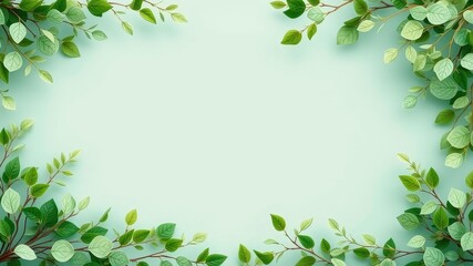 A frame of vibrant green foliage arranged around a soft mint background, showcasing the beauty of nature's simple elegance