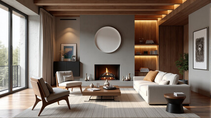 Fototapeta premium living room with fireplace