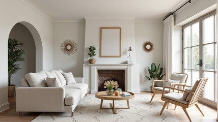 modern living room with fireplace