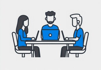 "Tiny Workers and Icons Showcasing Teamwork Around a Computer"
