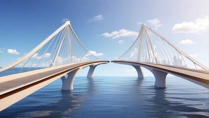 Obraz premium A business success bridge unites two separated channels as a symbol of economic integration and serves as an industry strategy and economic solution concept.-