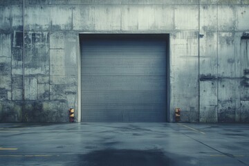 Obraz premium Grey metal roll-up door in a concrete wall. Perfect for urban, industrial, or grunge designs.