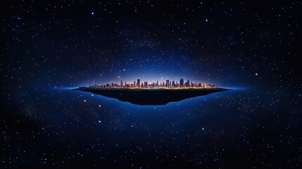 Obraz premium Flat Earth Theory in Cosmic Illumination: Futuristic Interpretation of a Floating Planet in Space with Celestial Backdrop