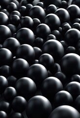 Obraz premium Closeup of numerous glossy black spheres, varying in size, densely packed together. Creates a dark, abstract, 3D rendered texture.