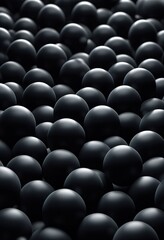 Obraz premium Closeup of numerous glossy black spheres, varying in size, densely packed together. Creates a dark, abstract, 3D rendered texture.
