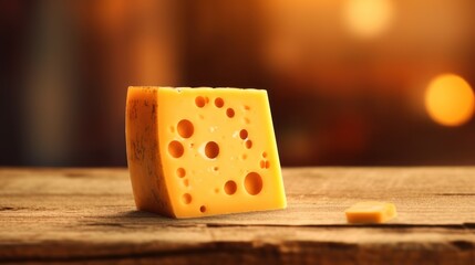 Cheese Block on Wooden Table