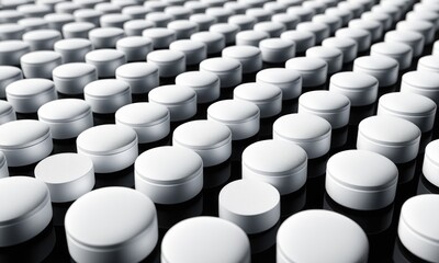 Fototapeta premium Symmetrical arrangement of white cylinders on reflective surface