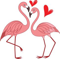 Two flamingos facing each other