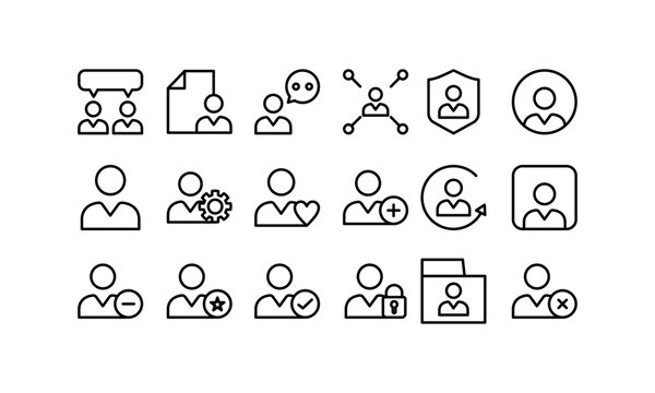 Twentyfour line drawings of people in various settings and actions suitable for illustrations, presentations, websites, and educational materials.