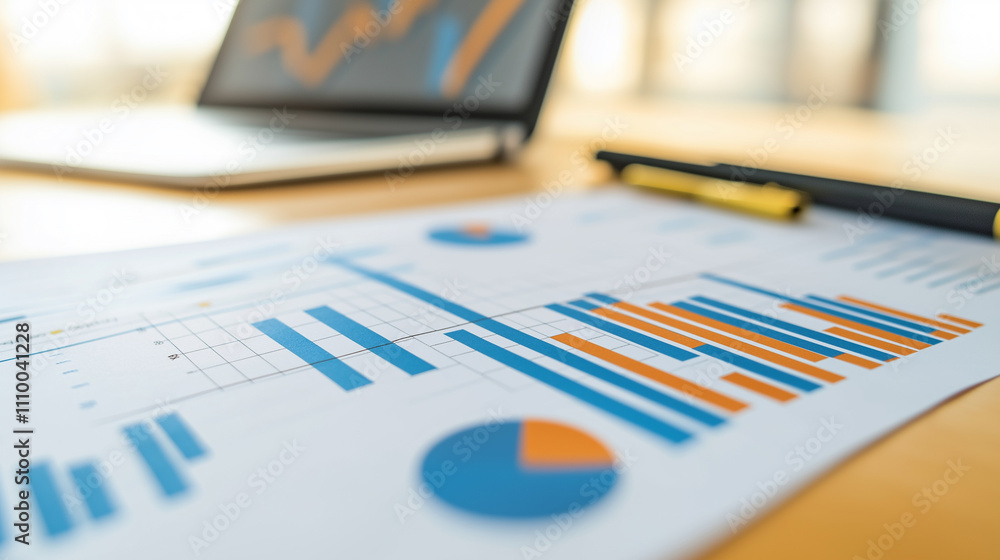 Poster corporate analytics dashboard-style infographic with bar charts, line graphs, and numerical kpis sho