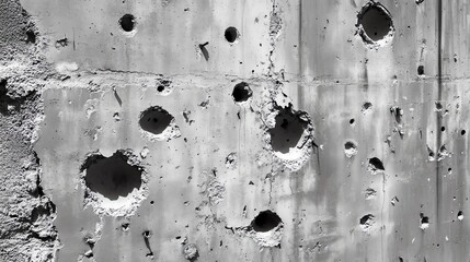 Concrete wall with multiple bullet holes.