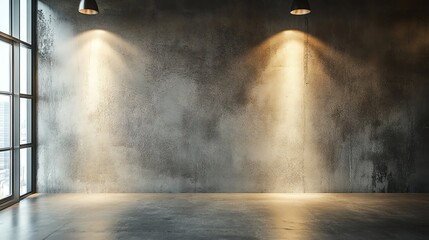 Modern concrete interior with soft lighting.