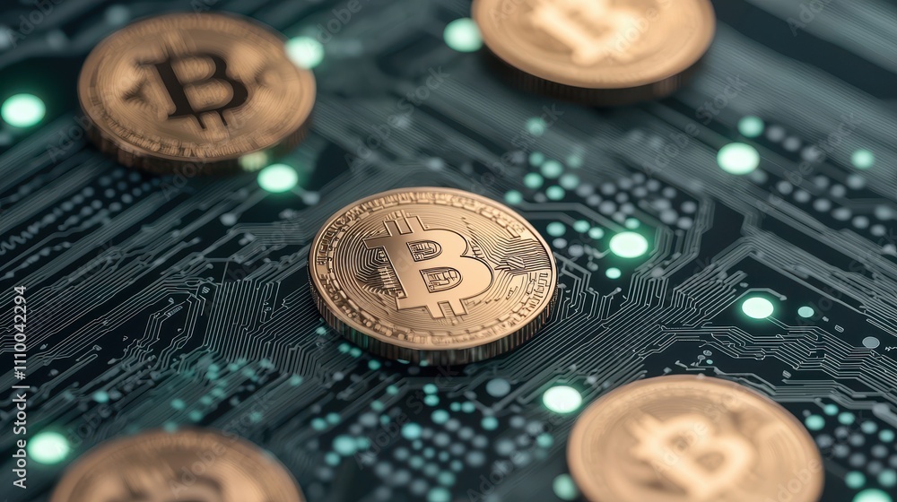 Poster ai for generating income concept, glowing concept of ai-powered economy visualized with bitcoin on d