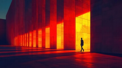A lone figure walking through a neon-lit city, dramatic shadows, Cinematic Style, urban storytelling for movie posters