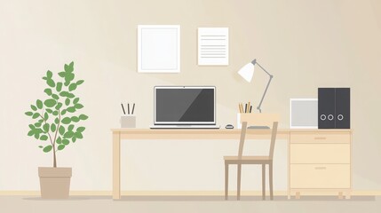 Fototapeta premium Modern Workspace Setup with Plant on Desk