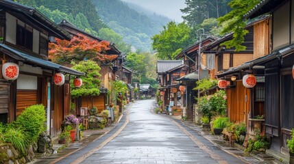 Serene Street View of a Small Japanese Village