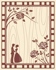 Fototapeta premium Beautiful Vector Illustrations of Romantic and Vintage Backgrounds Featuring Elegant Flowers and Loving Couples, Perfect for Wedding Invitations, Greeting Cards, and Timeless Decorative Artworks.