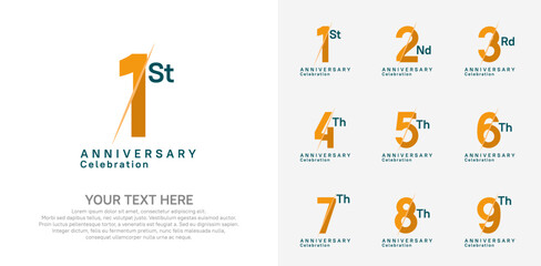 Anniversary logo set vector design, orange and black color for celebration event