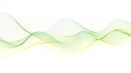 Background with white color and yellow, orange, green colors with wavy shape. Sound waves on transparent background for your design.	