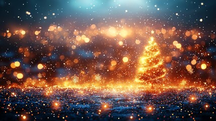 Fototapeta premium Enchanting christmas lights sparkle in winter wonderland evening setting magical tree with bokeh effects festive atmosphere captivating viewpoint