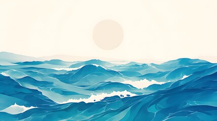 Gentle ocean wave illustration in blue, aqua, and teal tones, with white accents as a soothing and natural web banner background.